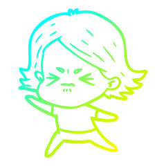 cold gradient line drawing cartoon angry girl