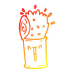 warm gradient line drawing cartoon happy exploding soup can