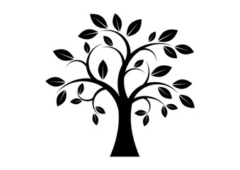 Decor Tree black silhouette clip art. Tree isolated on white background. Tree silhouette vector. Deciduous Tree vector. Simple Tree icon vector