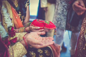 Indian wedding ceremony pooja ritual items close up