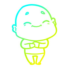 cold gradient line drawing cartoon happy bald man