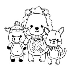 pig lion and dog cartoon design