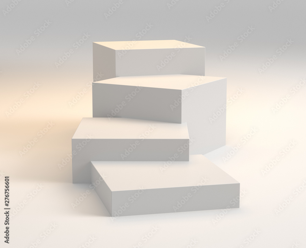 Poster white box cubes. 3d blank stairs display or stand. empty bakdrop with boxes.