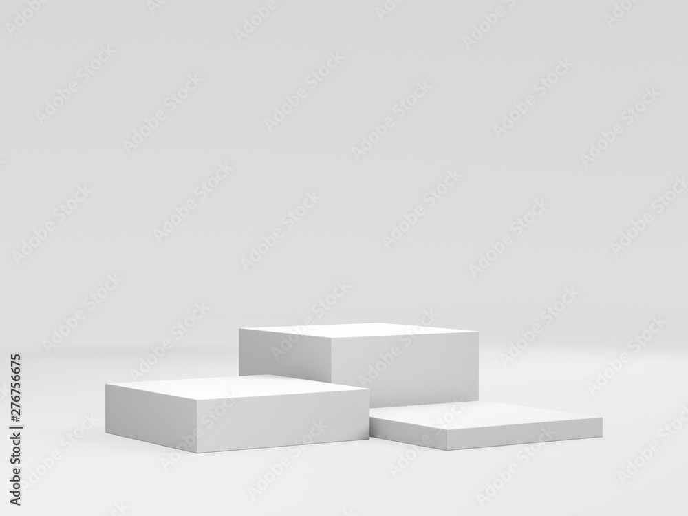 Aufkleber white box cubes. 3d blank stairs display or stand. empty bakdrop with boxes.