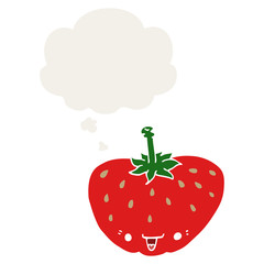 cartoon strawberry and thought bubble in retro style