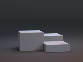 White Box Cubes. 3D Blank Stairs Display Or Stand. Empty Bakdrop With Boxes.