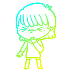 Fototapeta premium cold gradient line drawing cartoon girl regretting a mistake