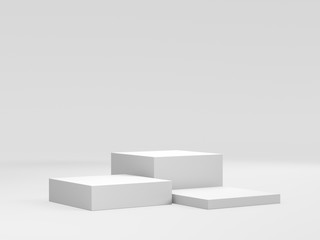 White Box Cubes. 3D Blank Stairs Display Or Stand. Empty Bakdrop With Boxes.