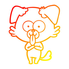 warm gradient line drawing cartoon dog with tongue sticking out