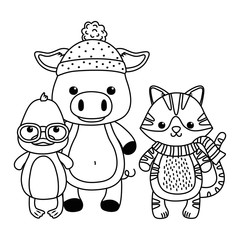 Duck pig and cat cartoon design