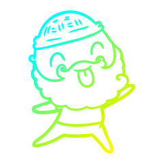 cold gradient line drawing man with beard sticking out tongue