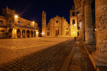 Beautiful view of The Cathedral of the Virgin Mary the Cathedral Plaza in Havana, Capital of Cuba,...