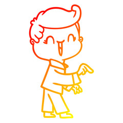 warm gradient line drawing cartoon laughing boy pointing