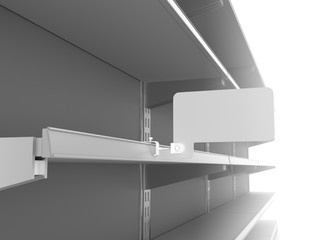 Blank Wobbler, Shelf Stopper Attached To Supermarket Shelf.