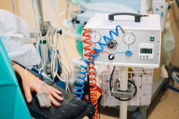 Patienst's hand with pulse oximeter