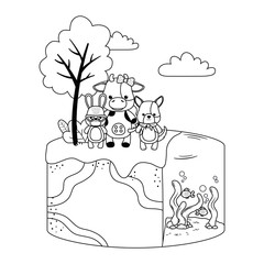 Dog cow and rabbit cartoon design