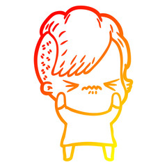 warm gradient line drawing cartoon annoyed hipster girl