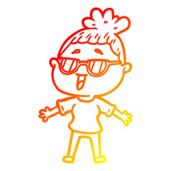 warm gradient line drawing cartoon happy woman wearing spectacles