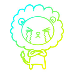 cold gradient line drawing cartoon crying lion