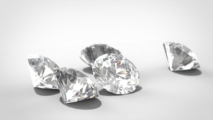 Luxury diamonds on whte backgrounds. Selective focus. 3D rendering model