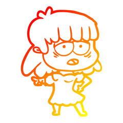 warm gradient line drawing cartoon tired woman