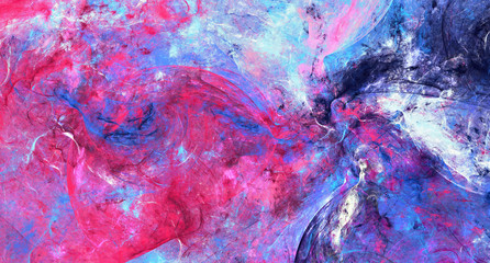 Bright artistic pink and blue splashes. Abstract painting color texture. Modern futuristic pattern. Multicolor dynamic background. Fractal artwork for creative graphic design