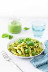penne pasta with spinach basil pesto sauce