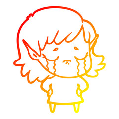 warm gradient line drawing cartoon crying elf girl