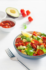 healthy vegan avocado sweetcorn tomato salad