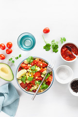 healthy vegan avocado sweetcorn tomato salad