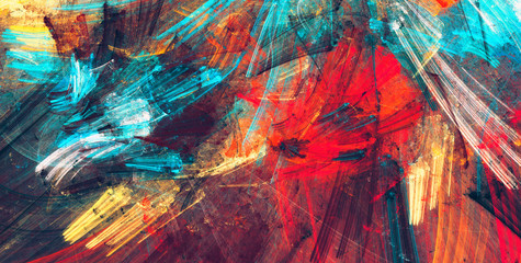 Helle künstlerische Spritzer. Abstrakte Malerei Farbtextur. Modernes futuristisches Muster. Dynamischer, heller, lebendiger Hintergrund. Fraktale Grafik für kreatives Grafikdesign © Alena
