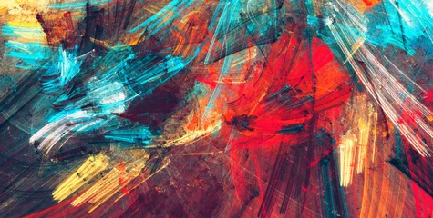 Helle künstlerische Spritzer. Abstrakte Malerei Farbtextur. Modernes futuristisches Muster. Dynamischer, heller, lebendiger Hintergrund. Fraktale Grafik für kreatives Grafikdesign © Alena