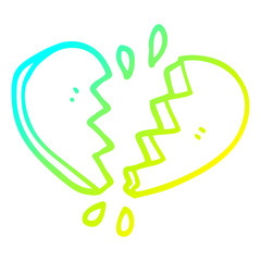 cold gradient line drawing cartoon broken heart