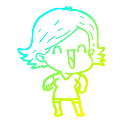 cold gradient line drawing cartoon happy woman