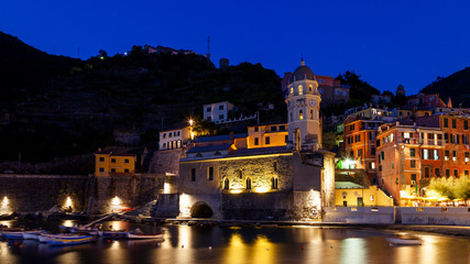panoramic view of a village in the Cinque Terre at night