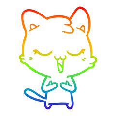 rainbow gradient line drawing happy cartoon cat