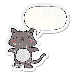 cartoon cat and speech bubble distressed sticker