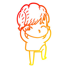 warm gradient line drawing cartoon woman thinking