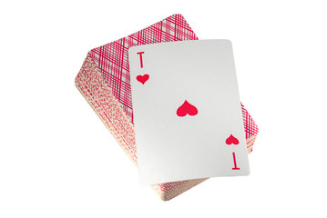 playing card ACE on an inverted deck of cards. Isolated on white background