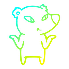 cold gradient line drawing cute cartoon bear shrugging shoulders