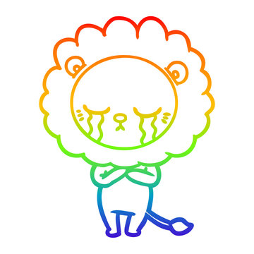 recommend clip art: rainbow gradient line drawing crying cartoon lion
