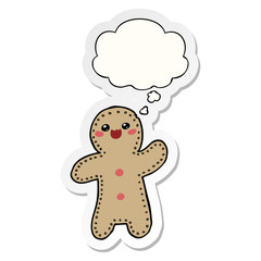 cartoon gingerbread man and thought bubble as a printed sticker