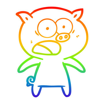 recommend clip art: rainbow gradient line drawing cartoon pig shouting