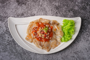 Asia food. Udon noodles with chicken