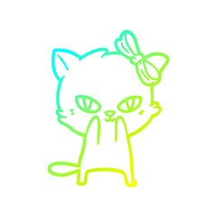 cold gradient line drawing cute cartoon cat
