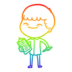 rainbow gradient line drawing cartoon happy boy