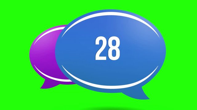 Animation of increasing numbers in an multicolored chat boxes on a green background. 4K