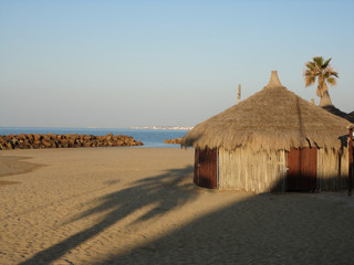 Bamboo hut on beach on sea