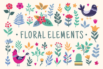 Beautiful colorful Floral Elements set