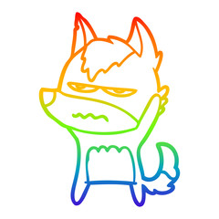 rainbow gradient line drawing cartoon annoyed wolf